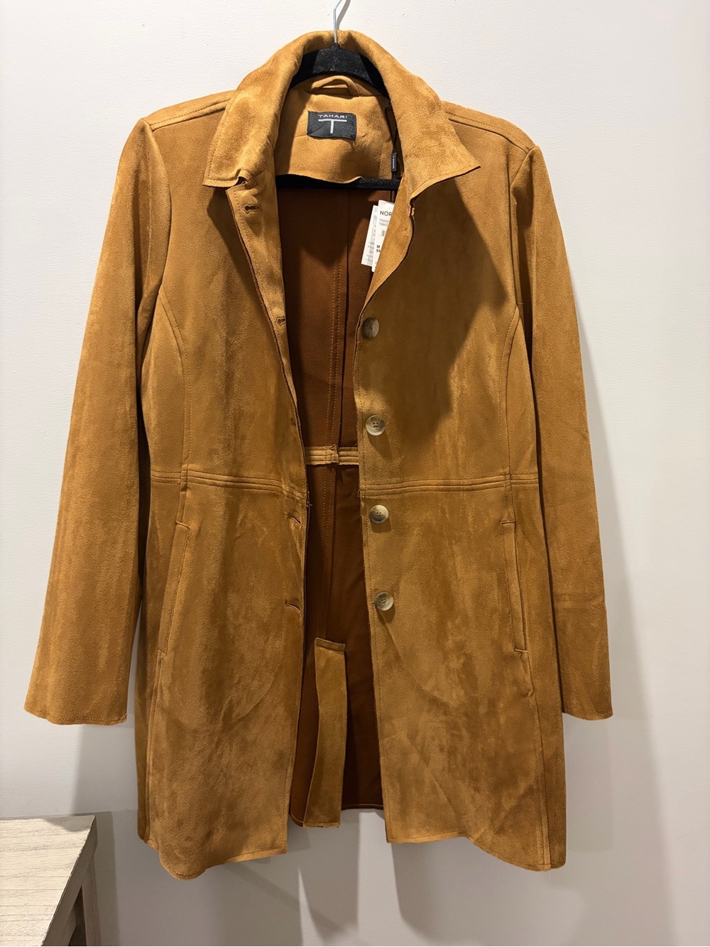 Tahari Women's Faux Suede Button-Front Coat in Camel